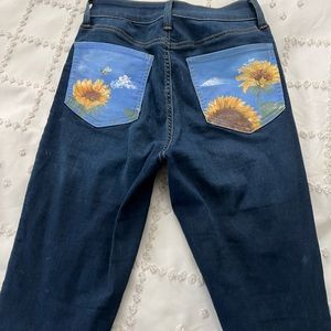 SO dark wash skinny jeans with hand painted pockets